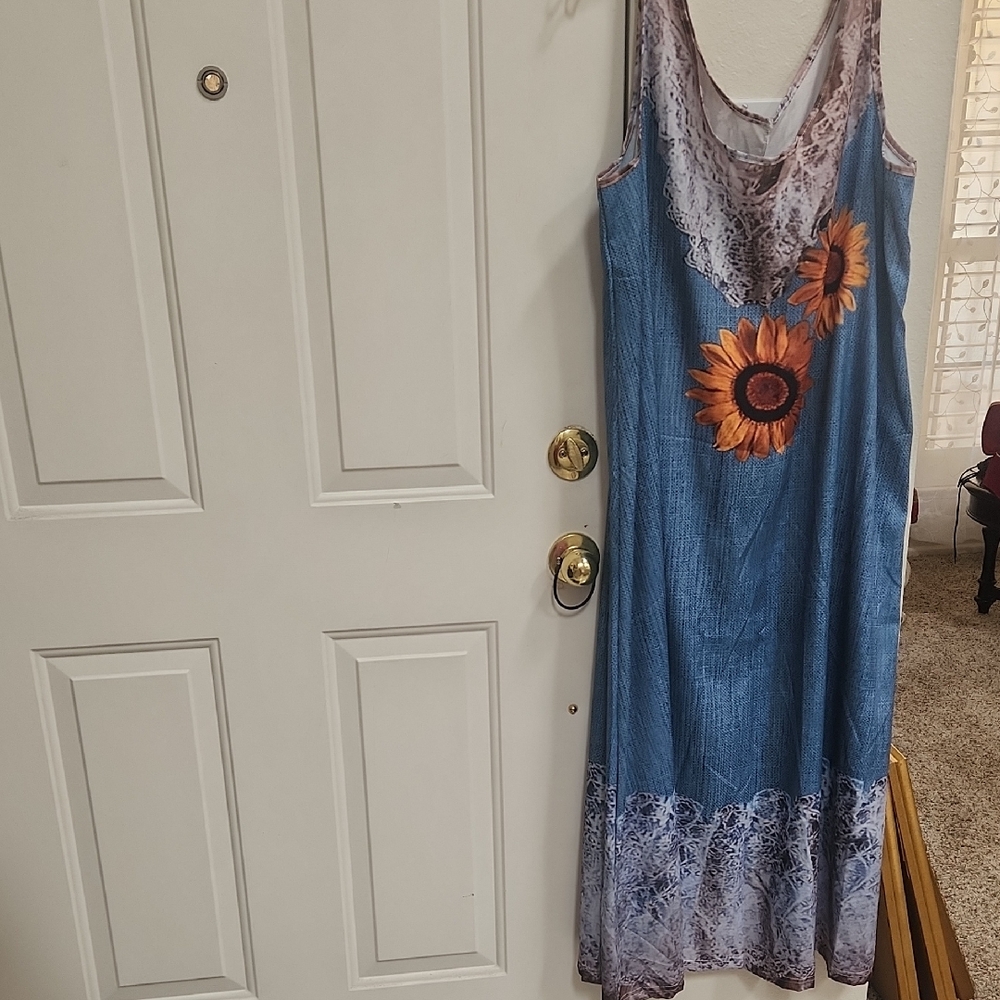 New Sunflower Print Maxi Dress 100% Cotton 2X